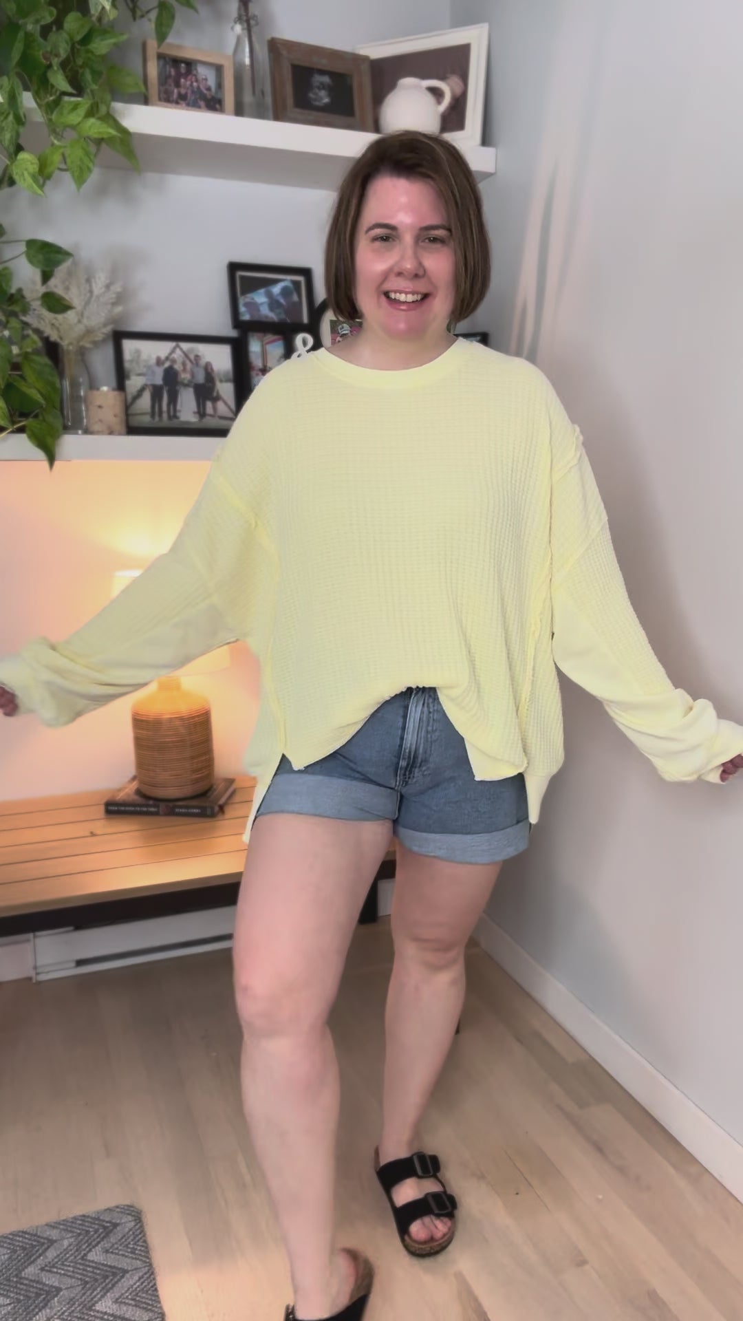 Lenay Mineral Washed Thermal Pullover- BRIGHT YELLOW