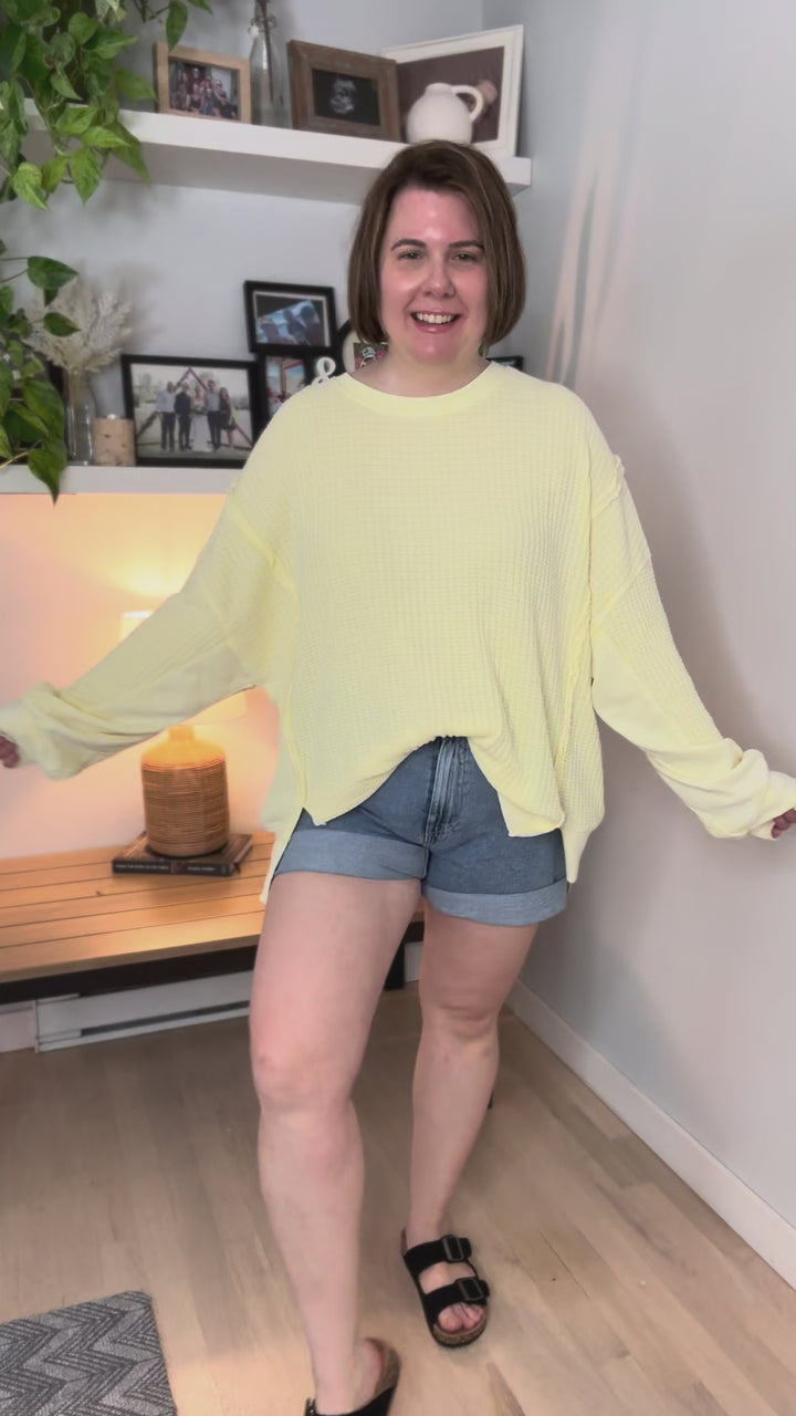 Lenay Mineral Washed Thermal Pullover- BRIGHT YELLOW