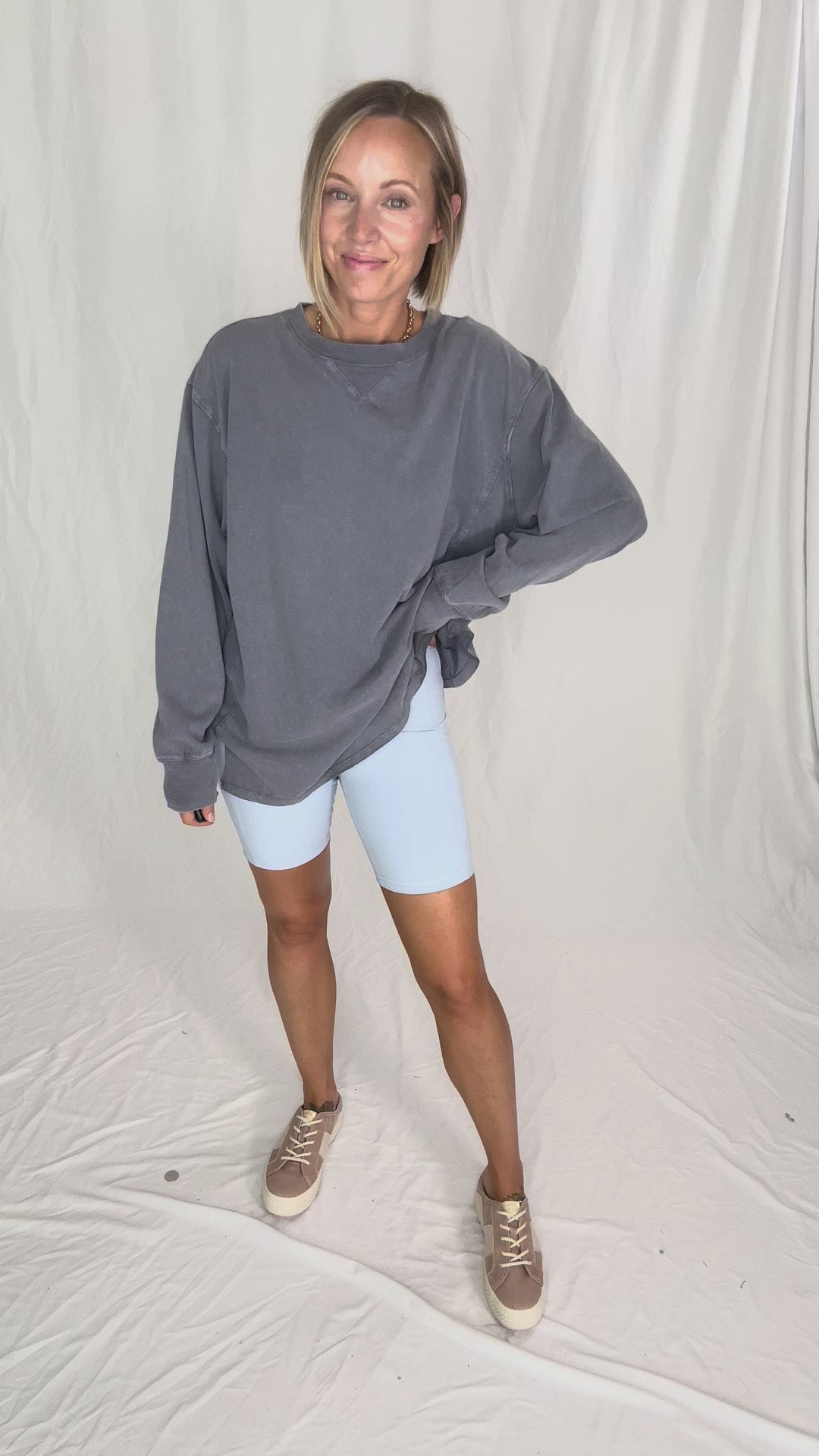 Rita Washed Tunic Long Sleeve- DUSTY NAVY