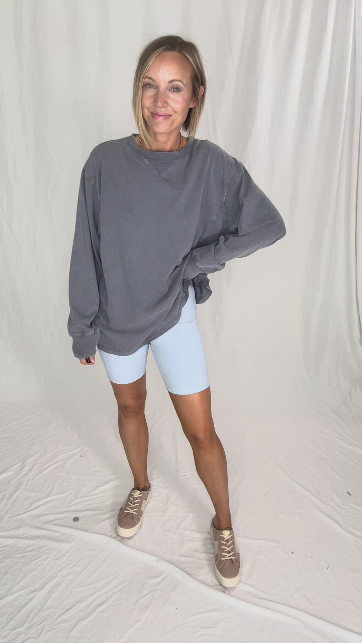 Rita Washed Tunic Long Sleeve- DUSTY NAVY