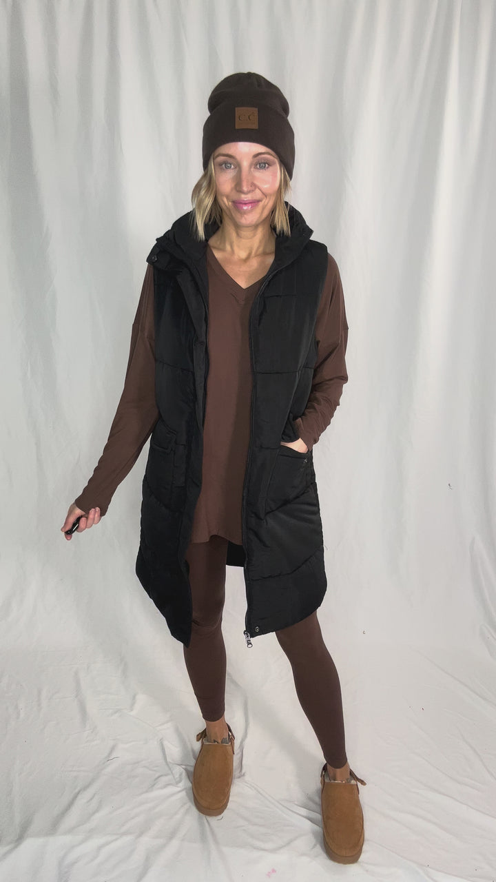 Remington Longline Puffer Vest- BLACK