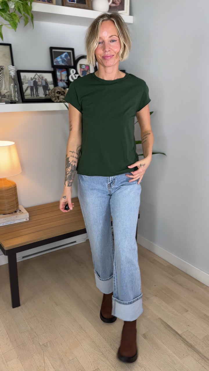 Mono B Scottie Pima Cotton Cap Sleeve T Shirt- SYCAMORE