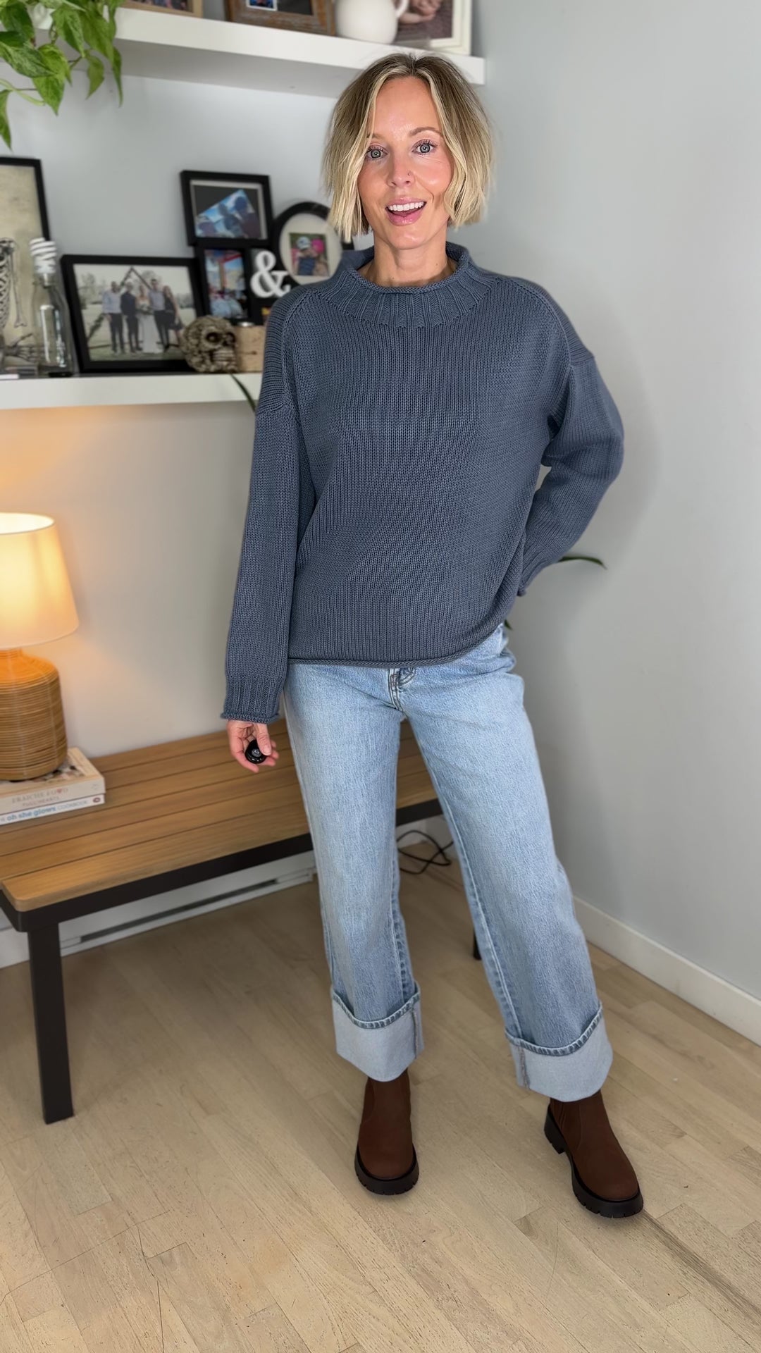 Bella Fisherman Knit Sweater- SLATE BLUE