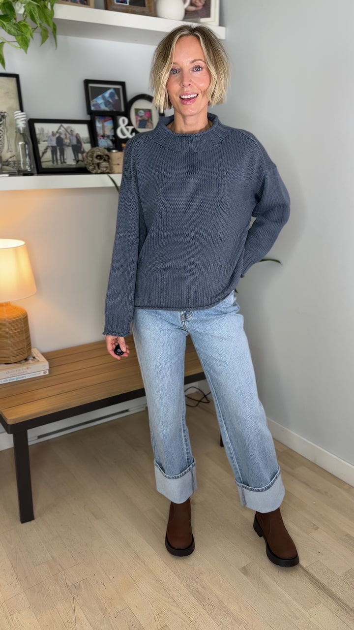 Bella Fisherman Knit Sweater- SLATE BLUE