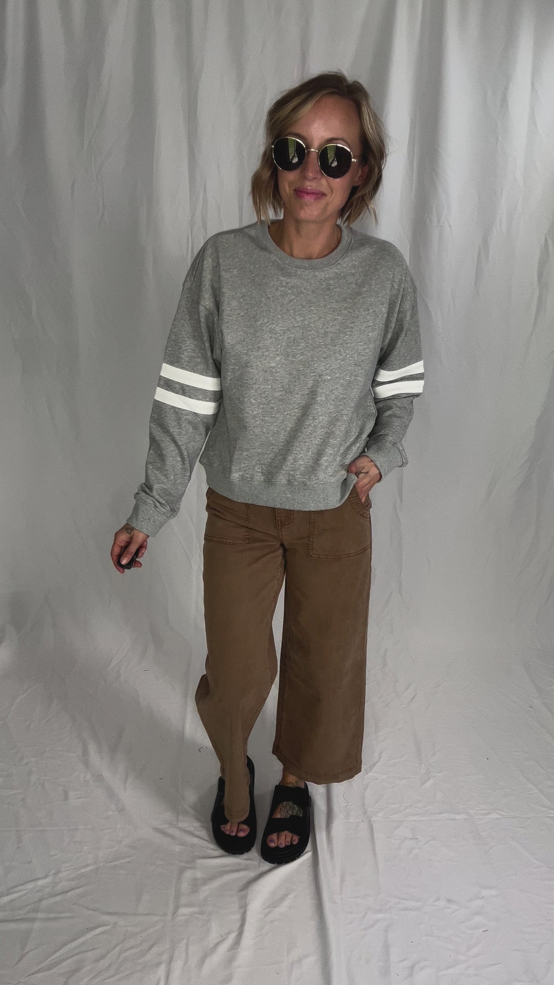 Varsity Striped Knit Pullover- HEATHER GREY-FINAL SALE