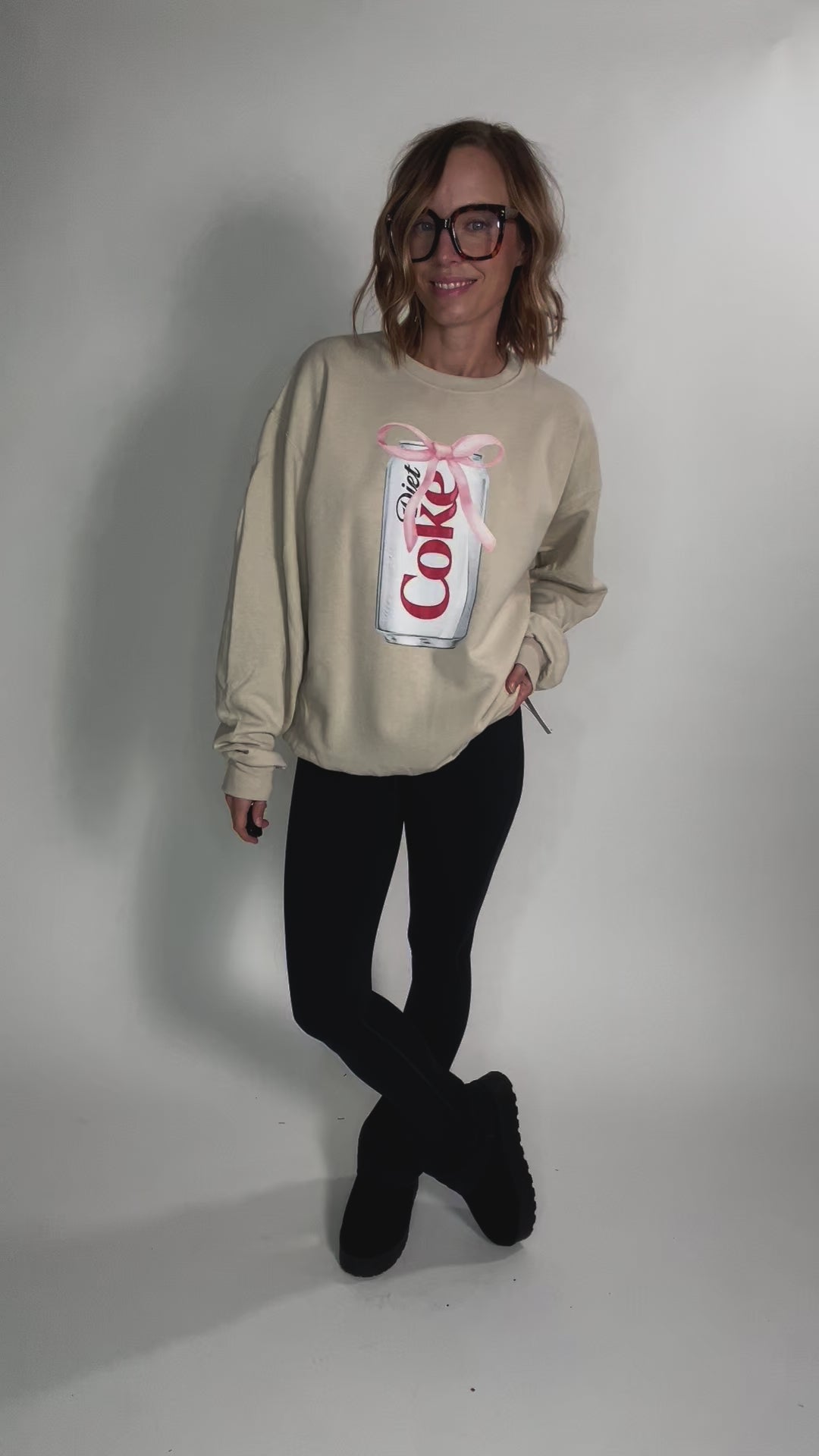 Diet Coke Bow Graphic Crewneck- SAND