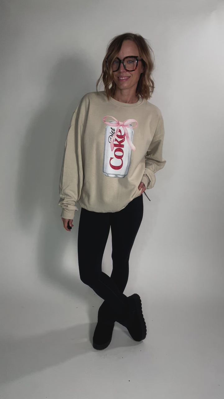 Diet Coke Bow Graphic Crewneck- SAND