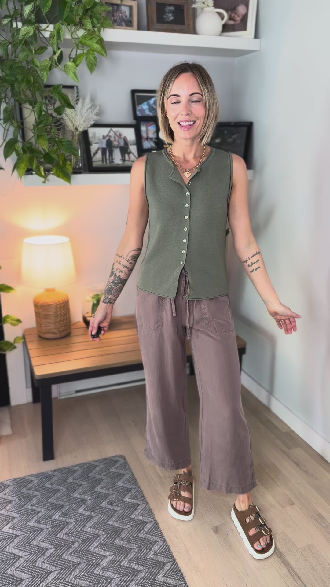 Azure Button Up Knit Top- SPRUCE