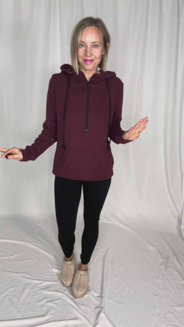 MICHELLE MAE Pixie 1/2 Zip Hoodie- BURGUNDY