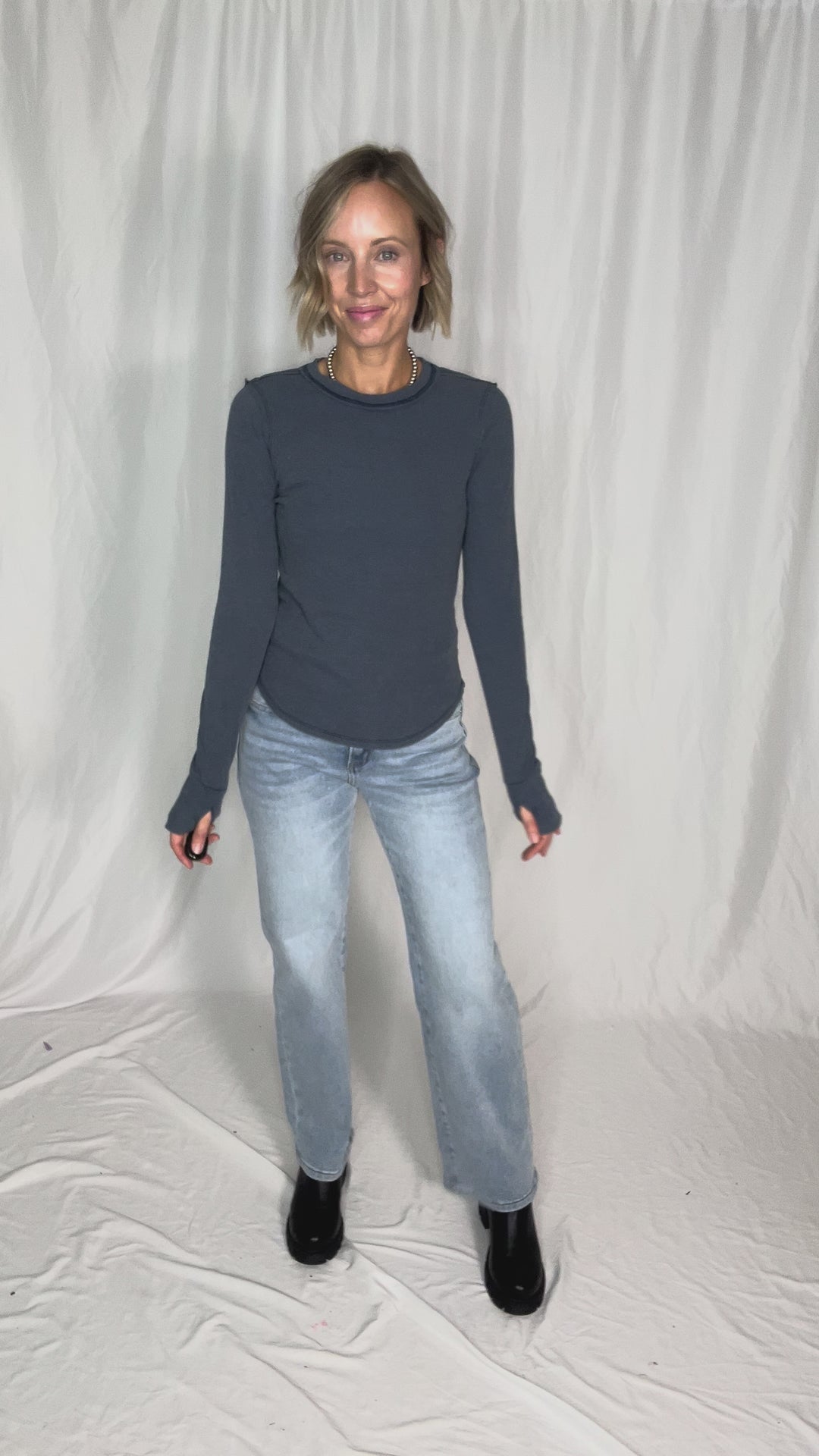 Naomi Ultra Soft Ribbed Crewneck Long Sleeve- HEATHER GREY