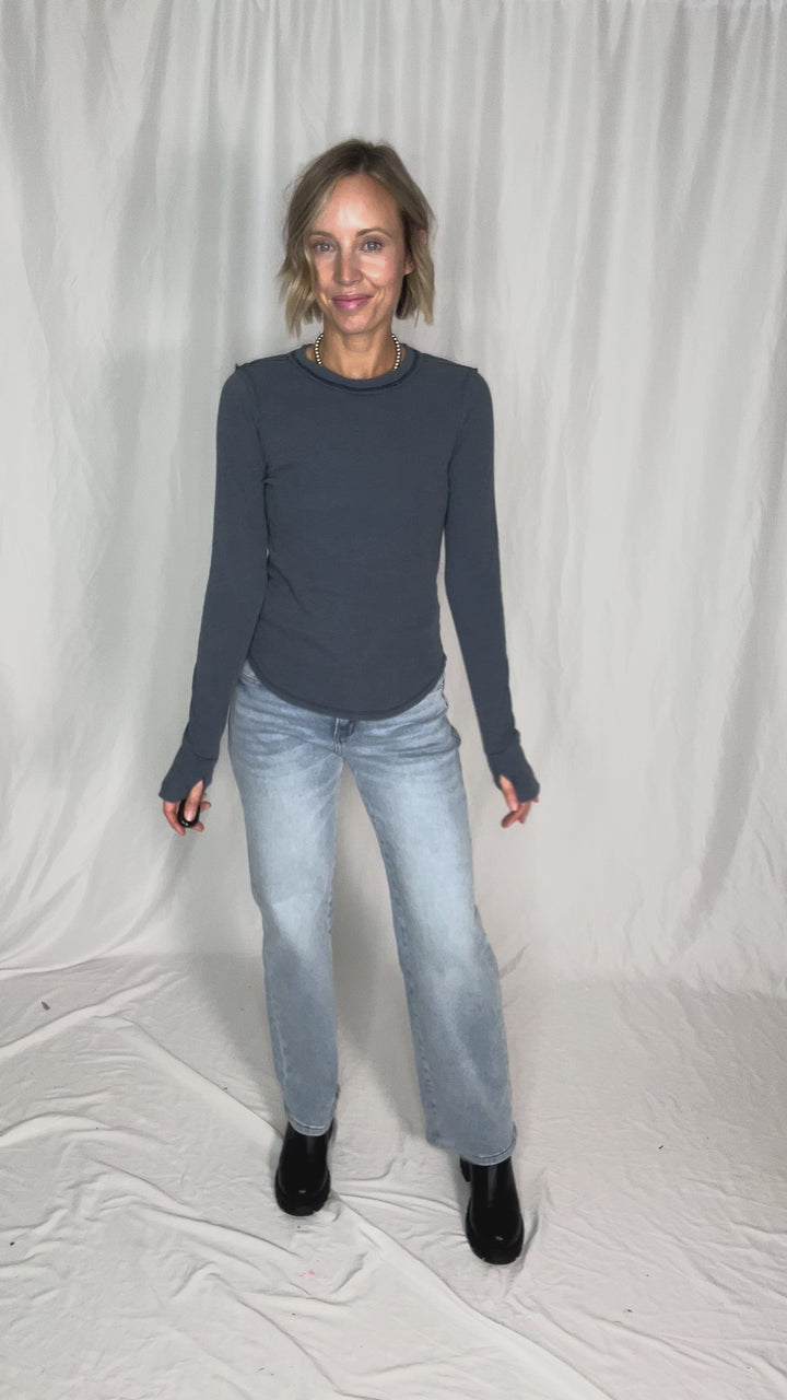 Naomi Ultra Soft Ribbed Crewneck Long Sleeve- HEATHER GREY