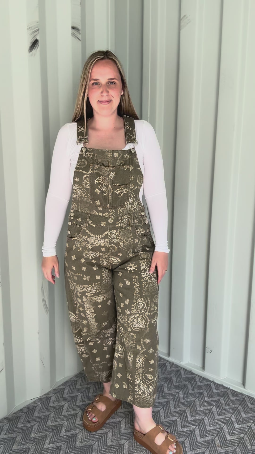 Lettie Paisley Print Barrel Overalls- VINTAGE ARMY