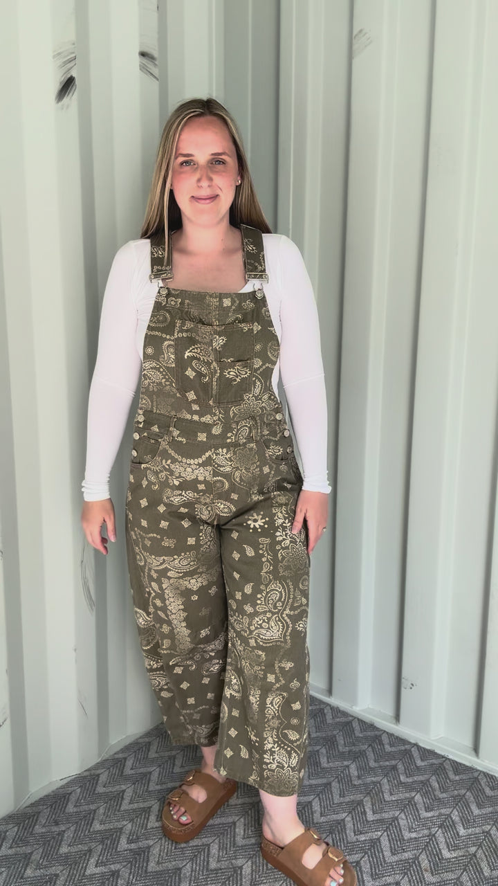 Lettie Paisley Print Barrel Overalls- VINTAGE ARMY