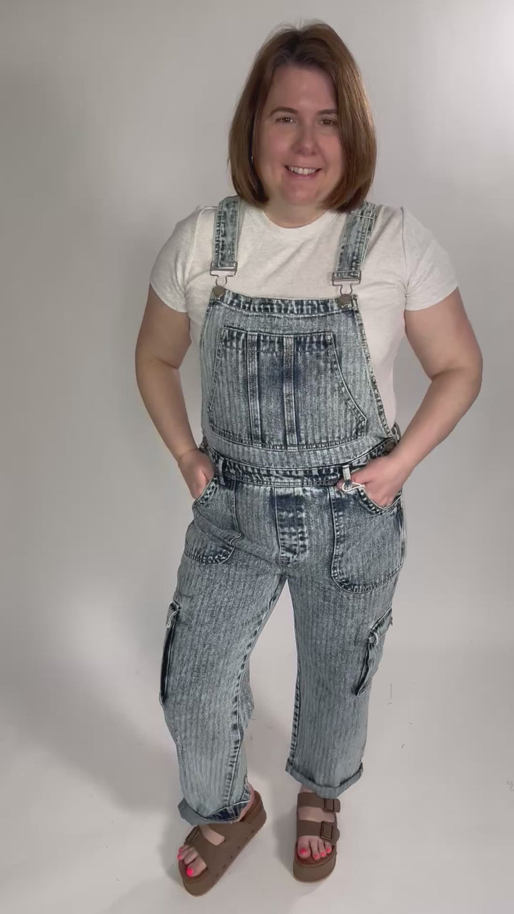 RISEN Emery Ankle Straight Utility Overalls- MEDIUM WASH