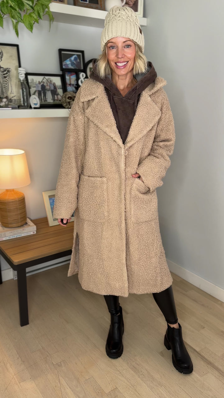 Jenna Overersized Sherpa Long Coat- LATTE
