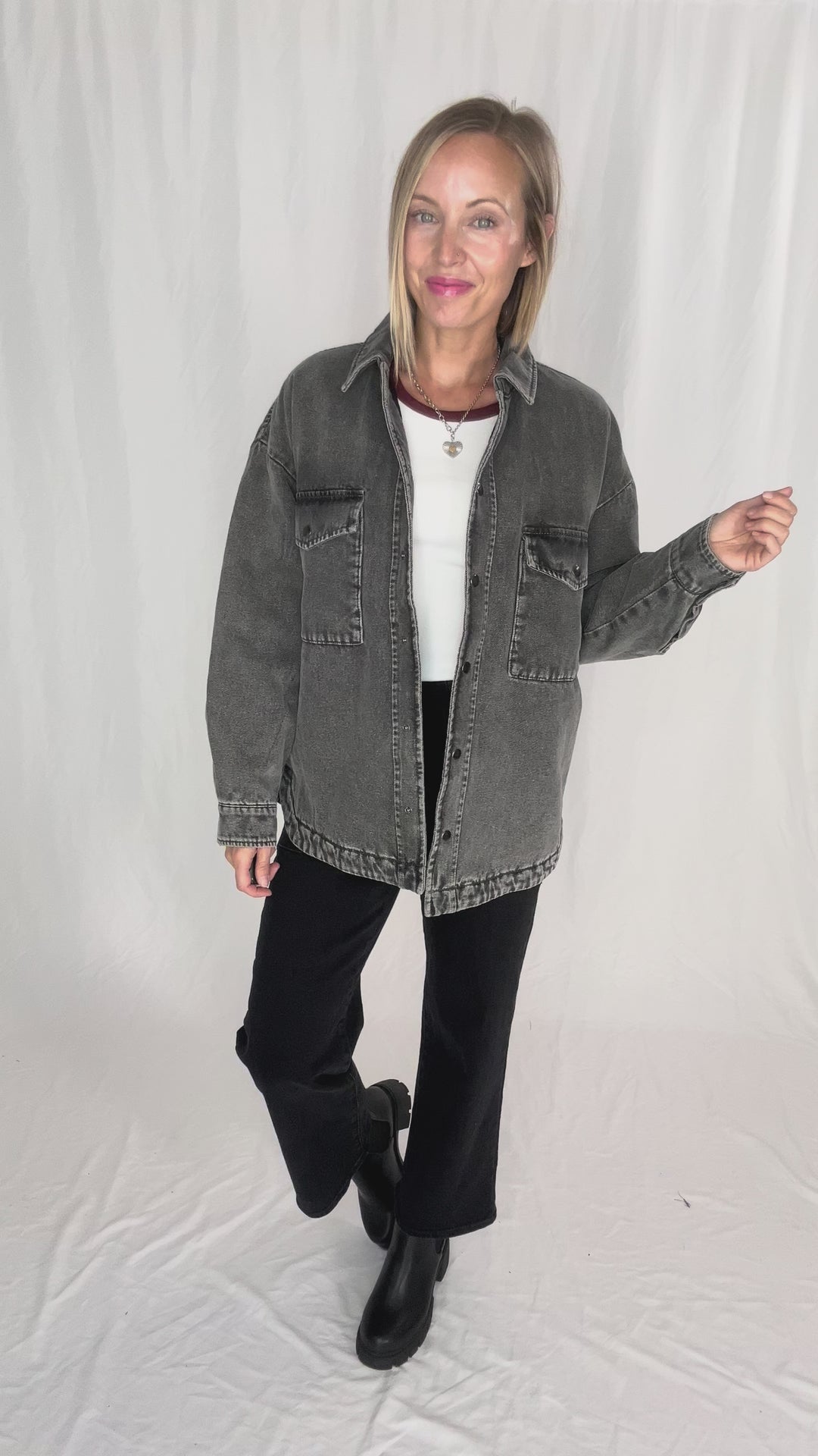 NOISY MAY Peyton Quilted Denim Shacket- DARK GREY