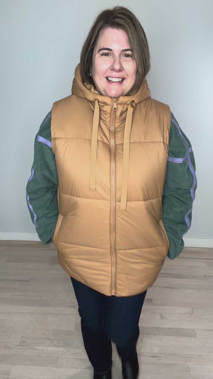 Mono B Kimberly Longline High Neck Padded Vest- CAMEL