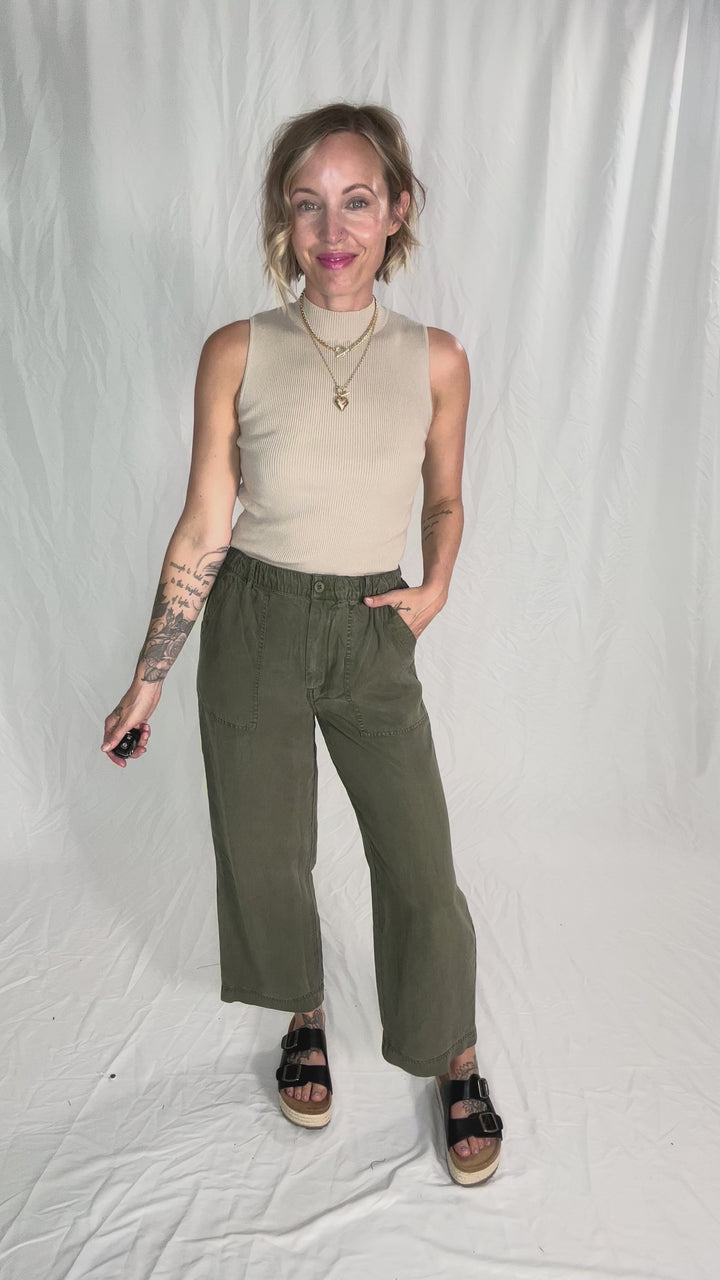 Melena Mock Neck Ribbed Knit Tank- CHAMPAGNE