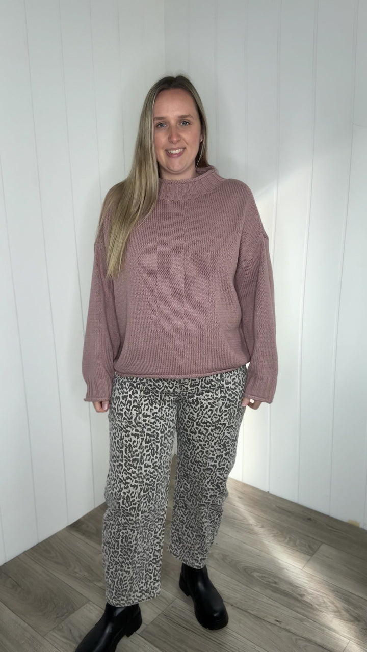 Bella Fisherman Knit Sweater- MAUVE