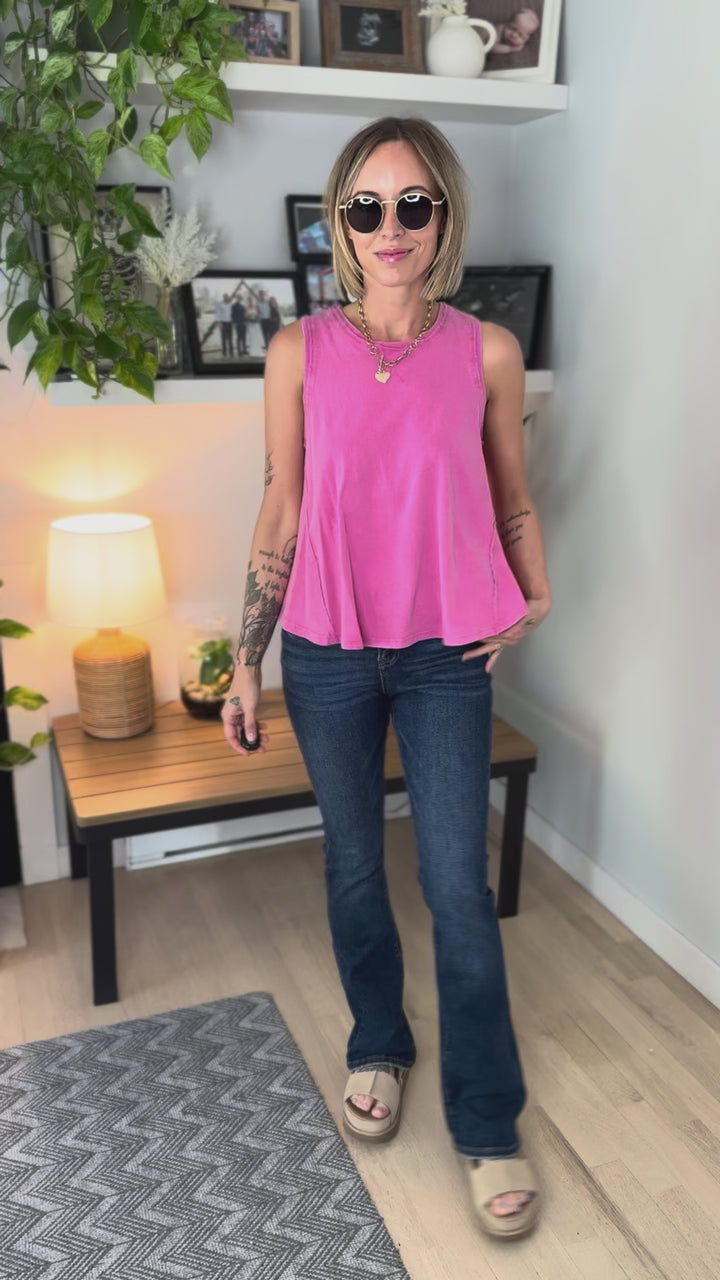 Mardy Washed Cotton Swing Tank- FUCHSIA