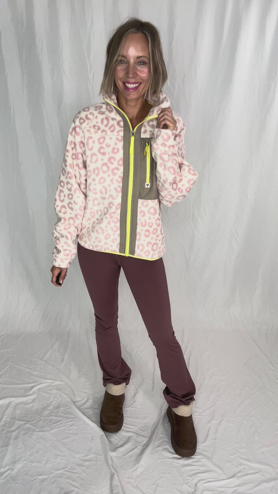 Dawn Full Zip Fleece Jacket- ROSE LEOPARD