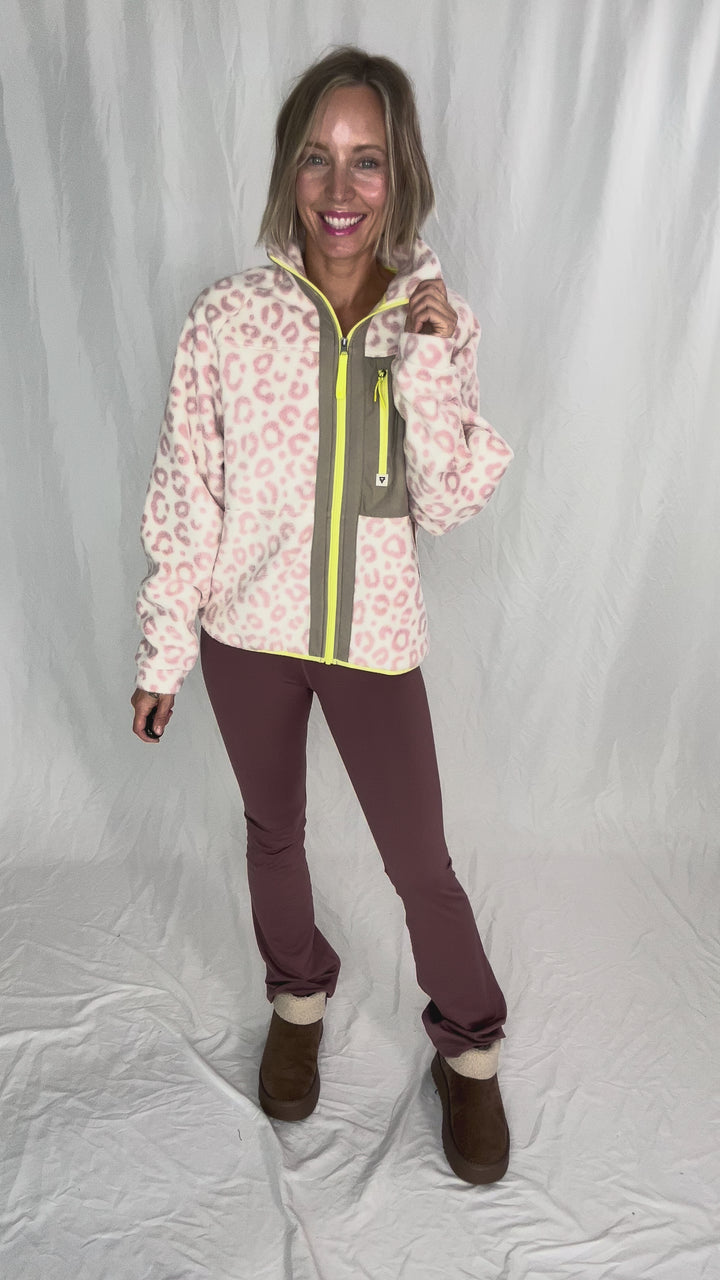 Dawn Full Zip Fleece Jacket- ROSE LEOPARD