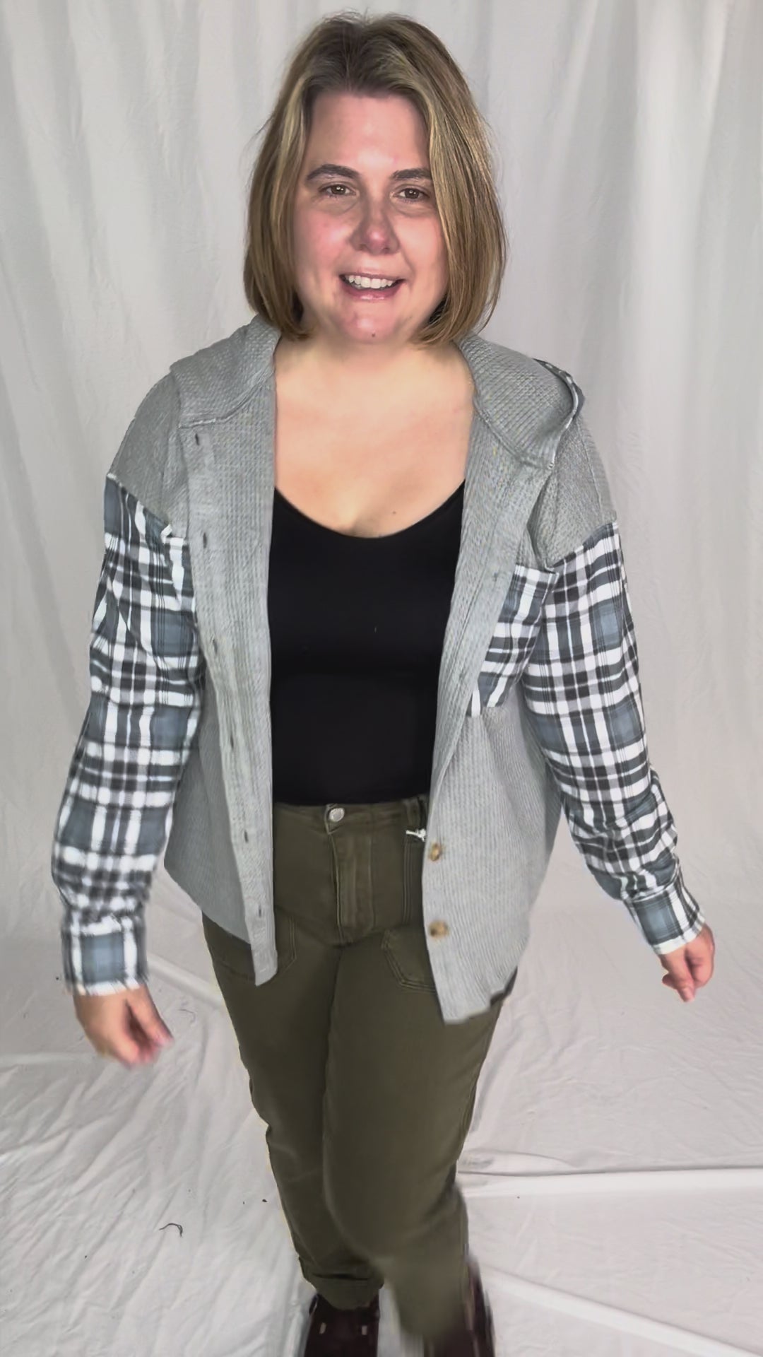 Idan Plaid Waffle Jacket- GREY