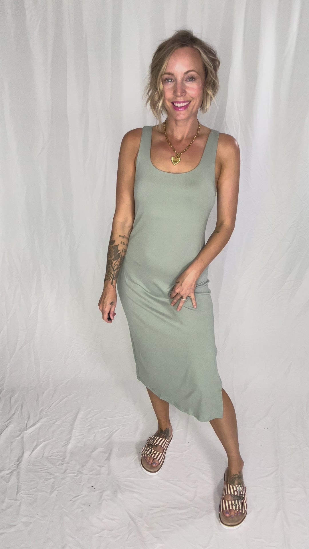 Kyra Athleisure Midi Dress- SAGE-FINAL SALE