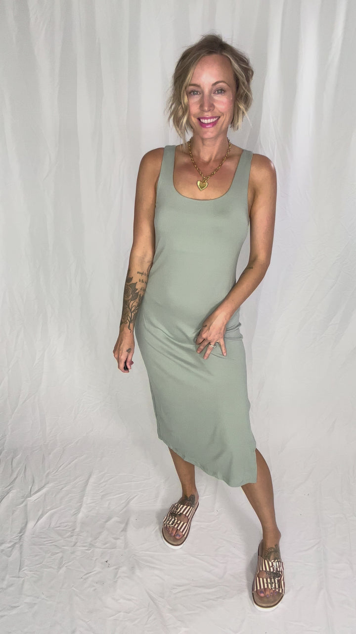 Kyra Athleisure Midi Dress- SAGE-FINAL SALE