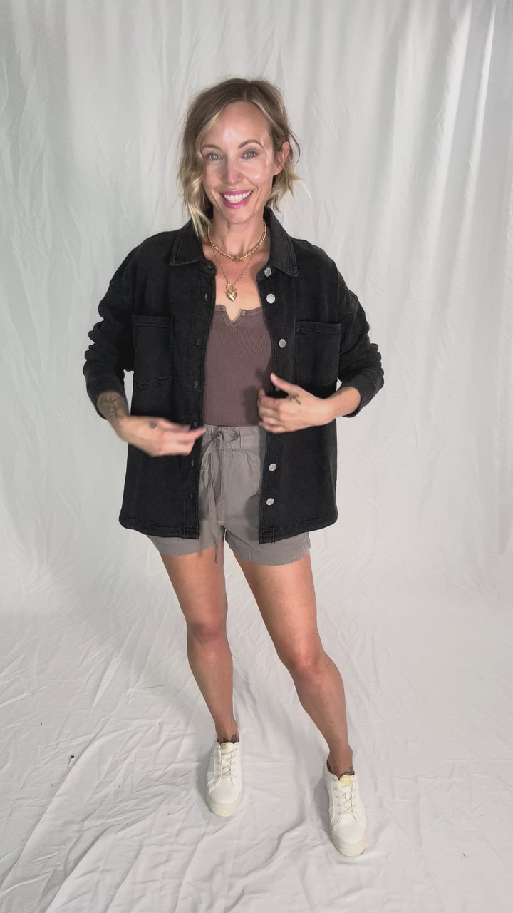 Bethany Washed French Terry Shacket- CHARCOAL WASH