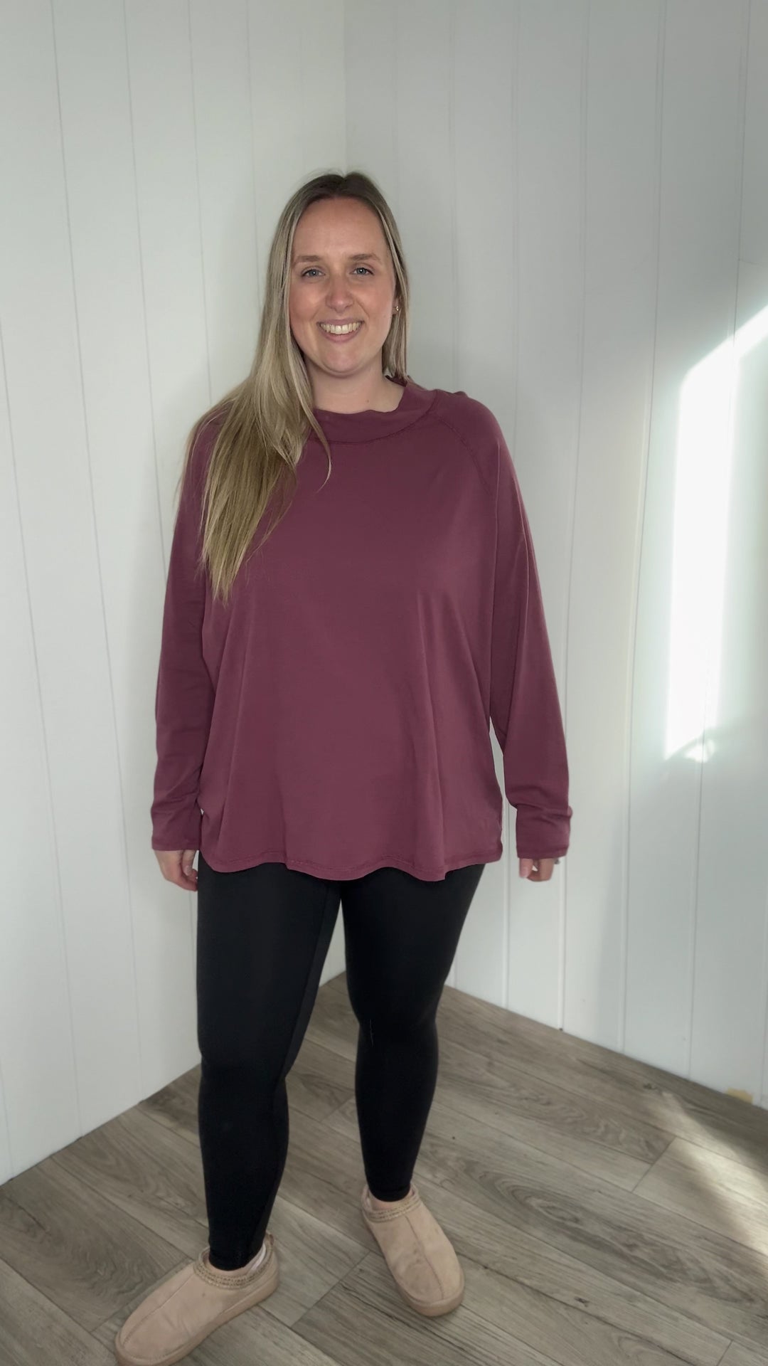 Mono B Scottie Pima Cotton Mockneck Long Sleeve- ROSEWOOD
