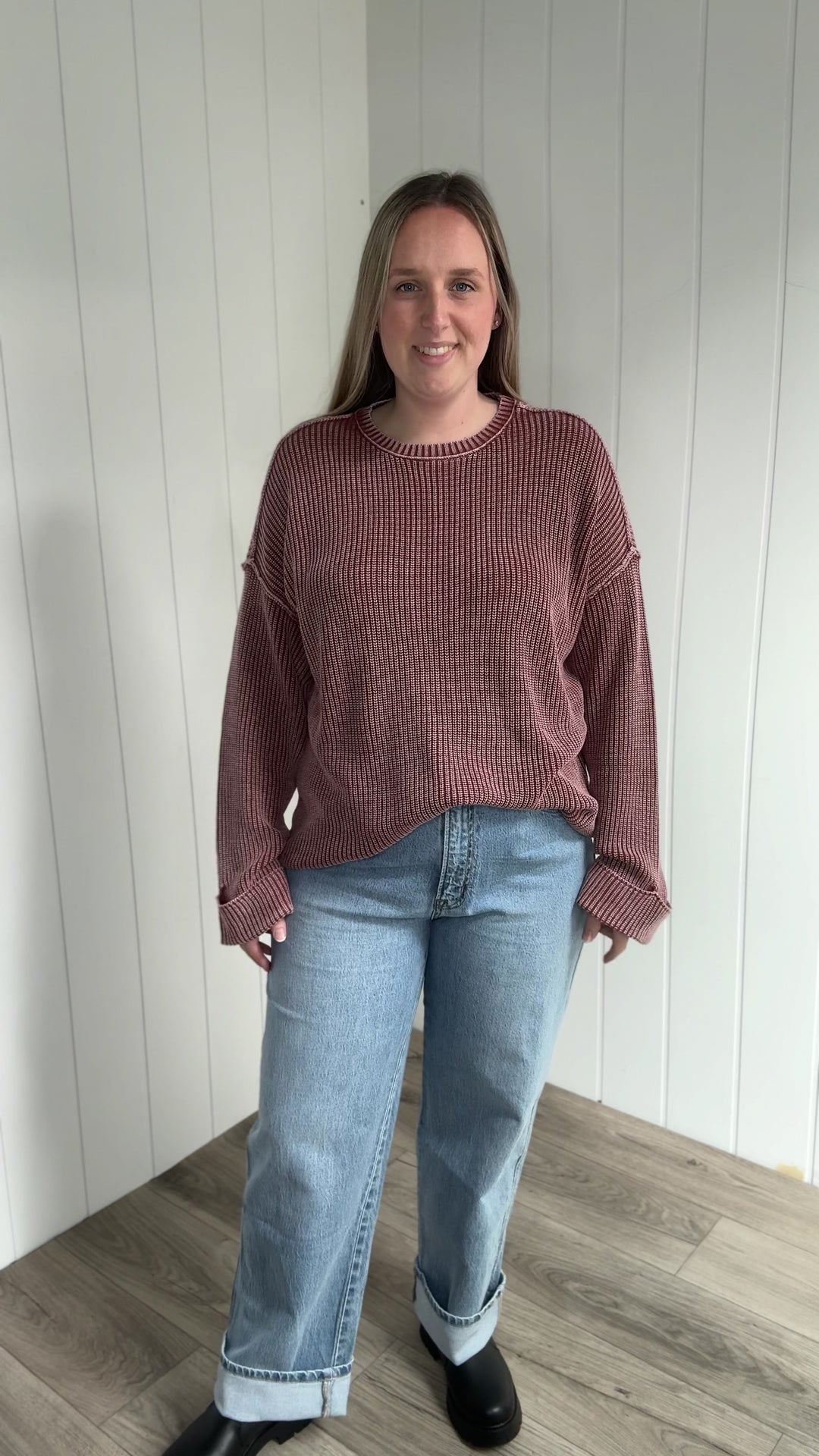 Melody Washed Cotton Ribbed Sweater- TERRACOTTA