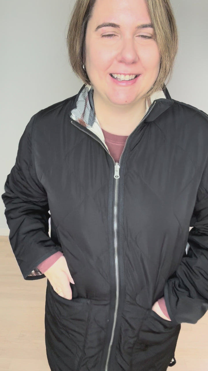 THREAD & SUPPLY Nixie Quilted Reversible Jacket- BLACK/PLAID