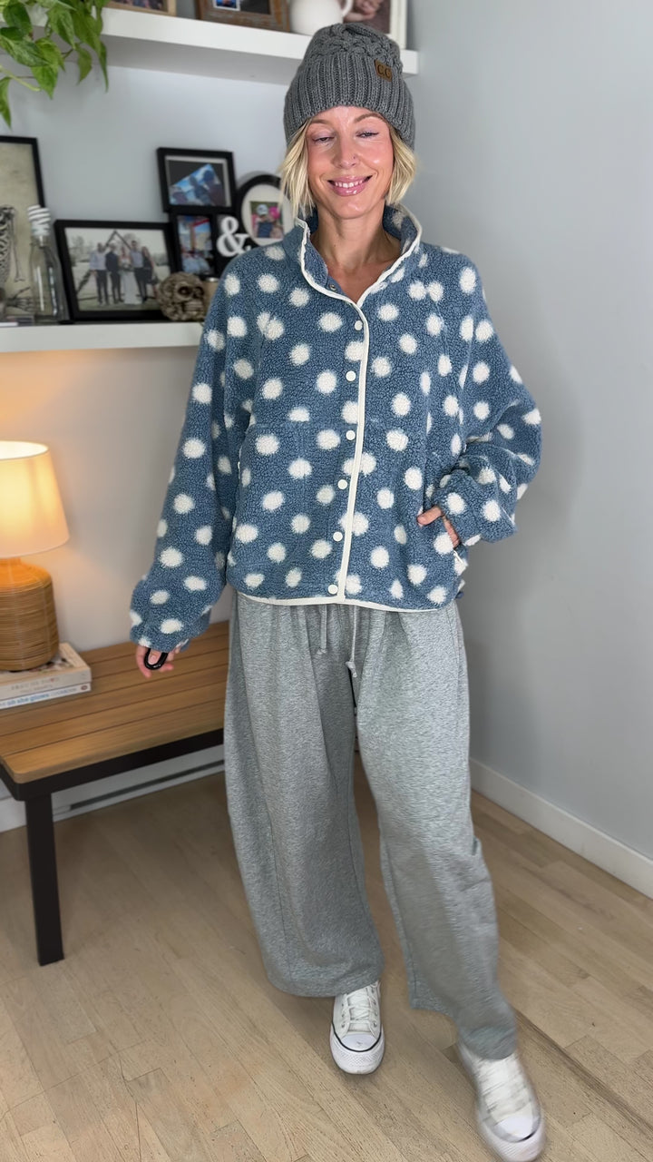 Karen Polka Dot Fleece Jacket- BLUE/IVORY