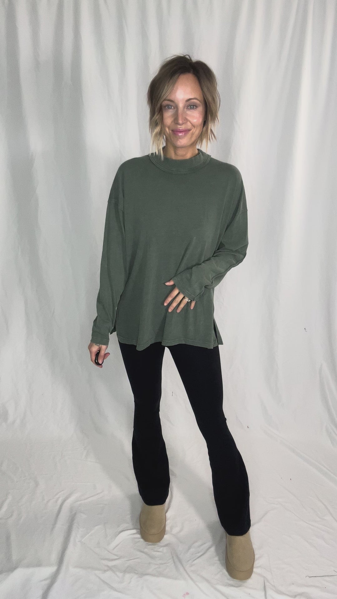 Collete Cotton Blend Mock Neck- REGENCY GREEN