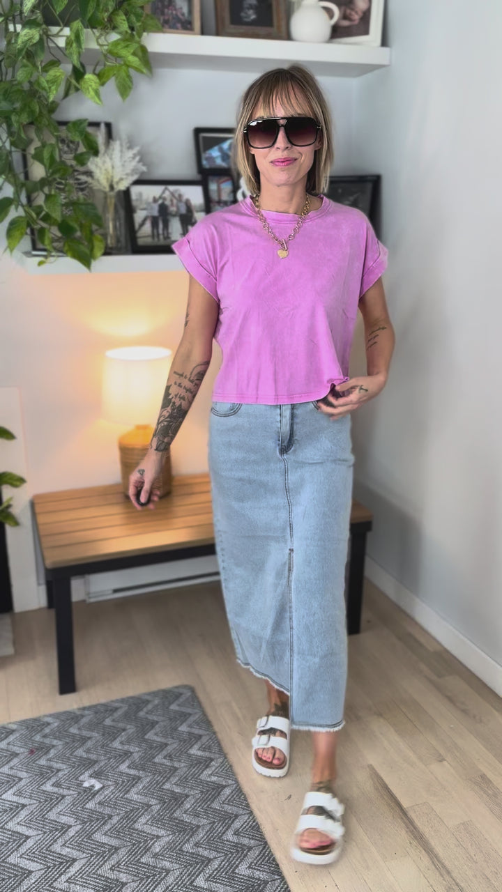 Eleni Basic Short Sleeve Top- BRIGHT MAUVE-FINAL SALE