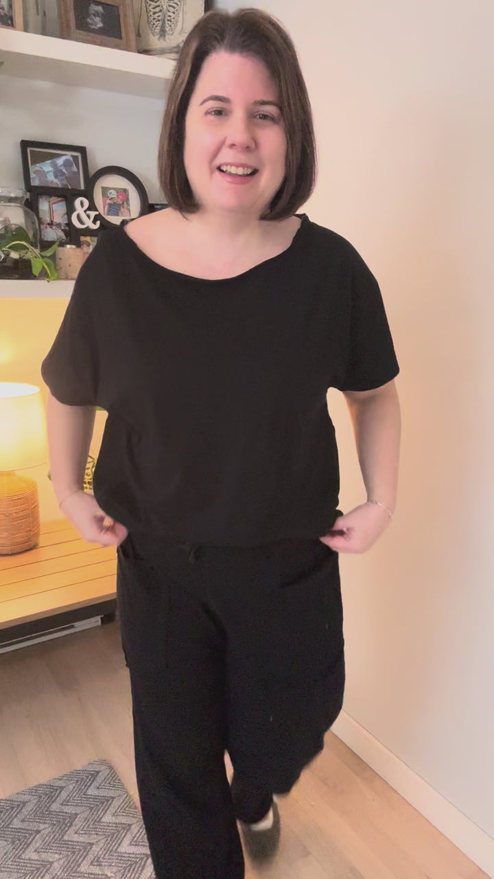 Nate Cotton Slub Barrel Pants + Top Set- BLACK