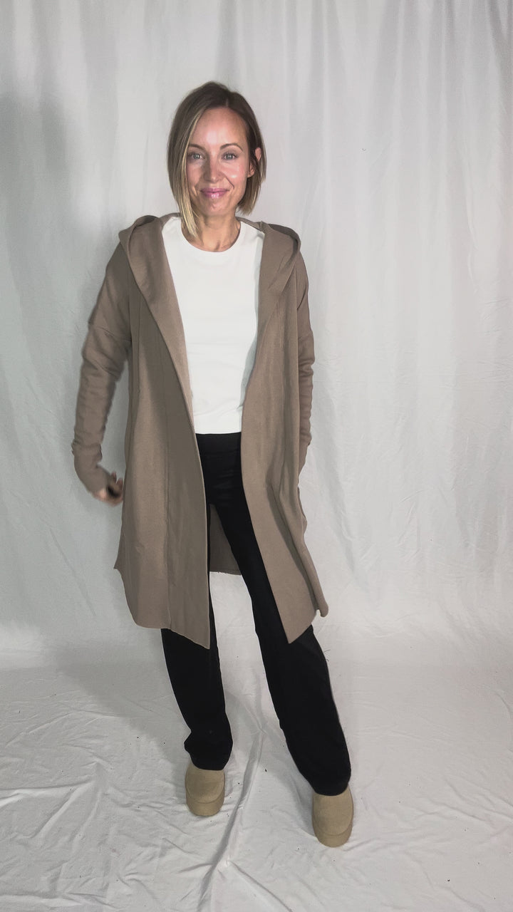 MONO B Whistler Longline Hoodie Cardigan- CREAMY TAUPE