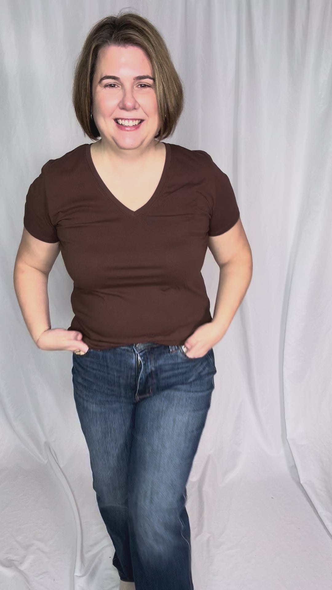 Eleni Cotton Jersey V-Neck T- Shirt- CHOCO