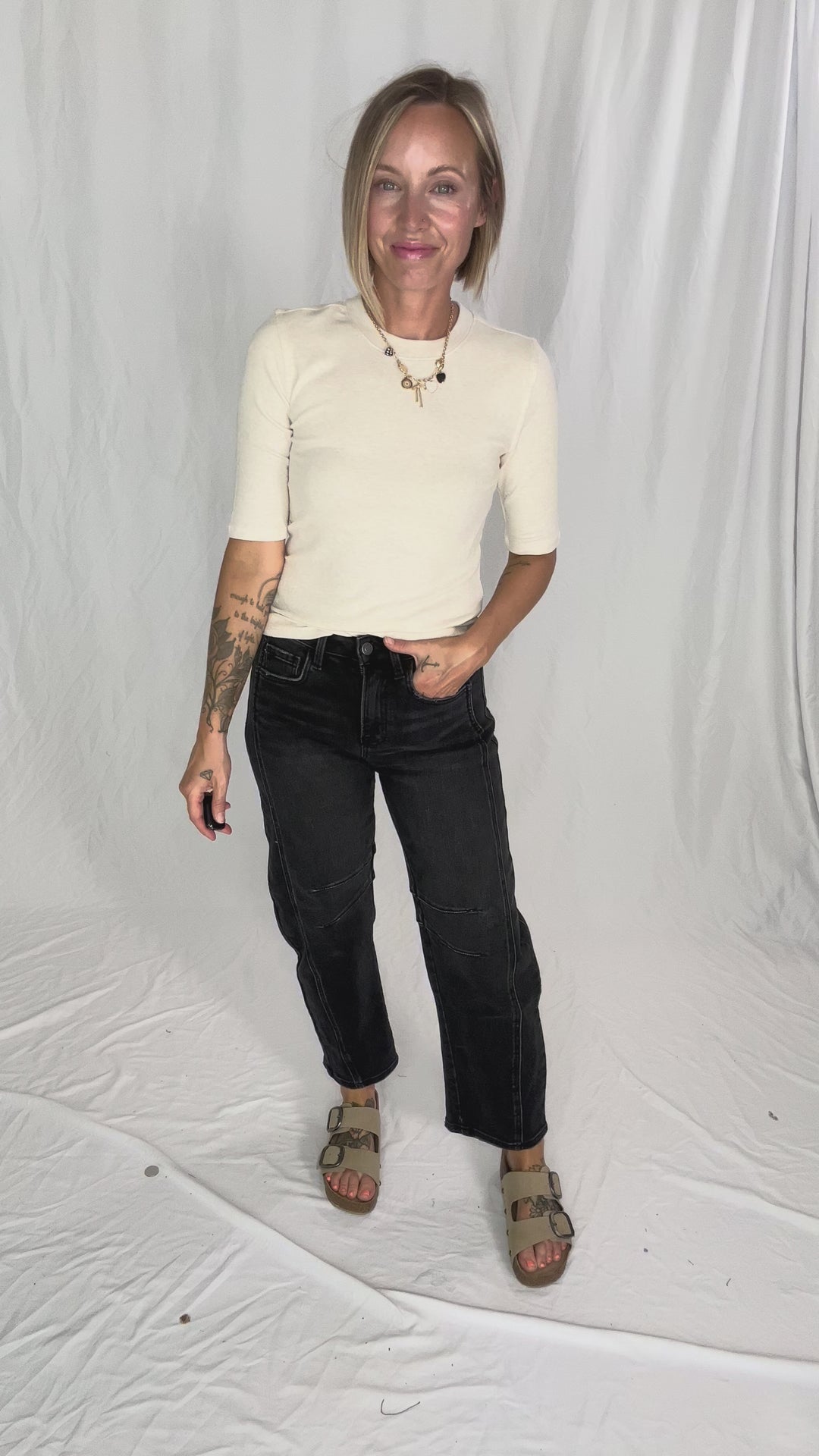 Emma Ultra Soft Classic Ribbed Crewneck 1/2 Sleeve- OATMEAL