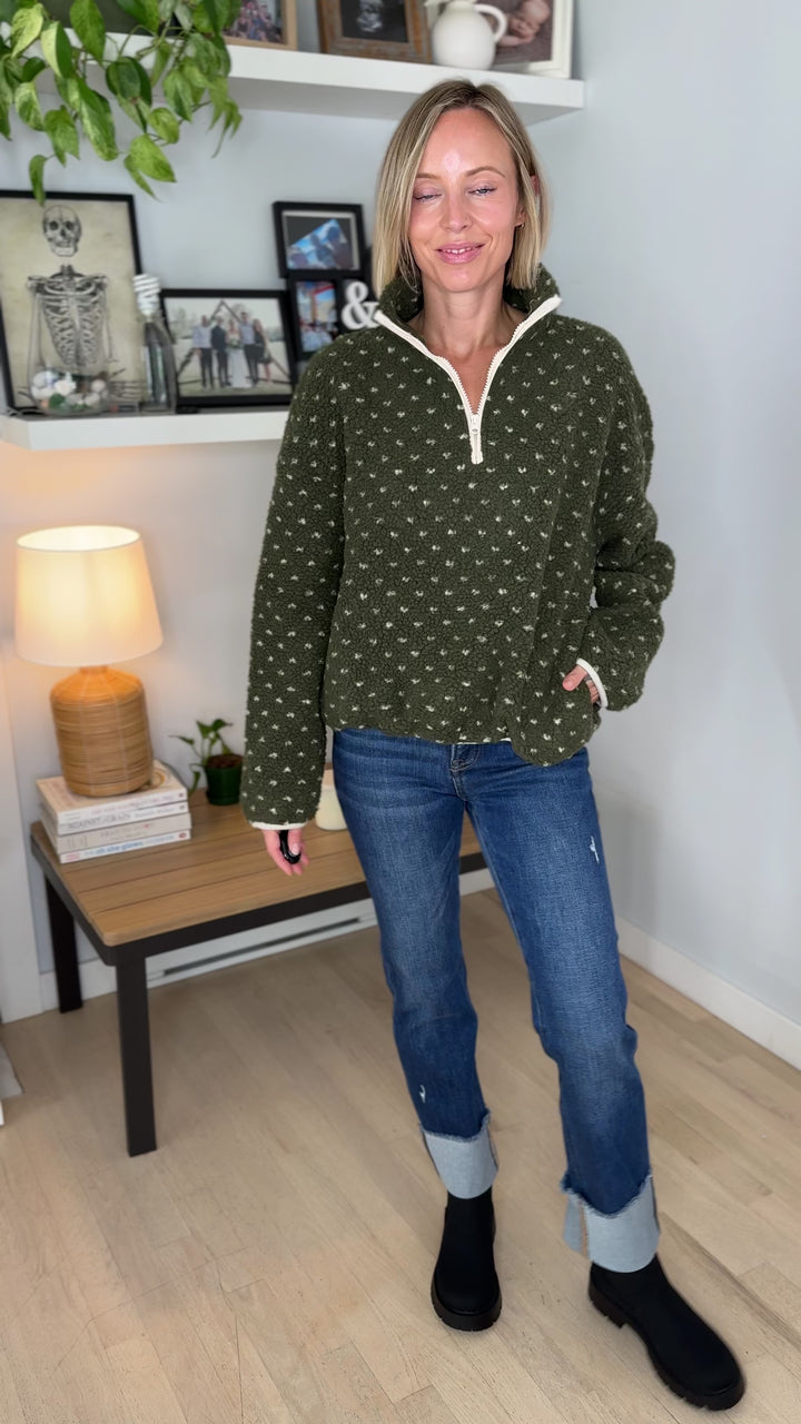 Goldina 1/4 Zip Sherpa Pullover- DARK OLIVE