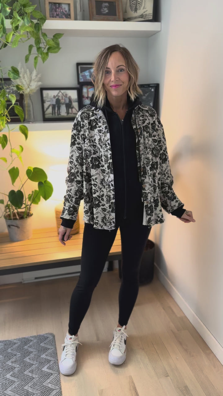 Rosette Vintage Rose Twill Shacket- GREY/BLACK