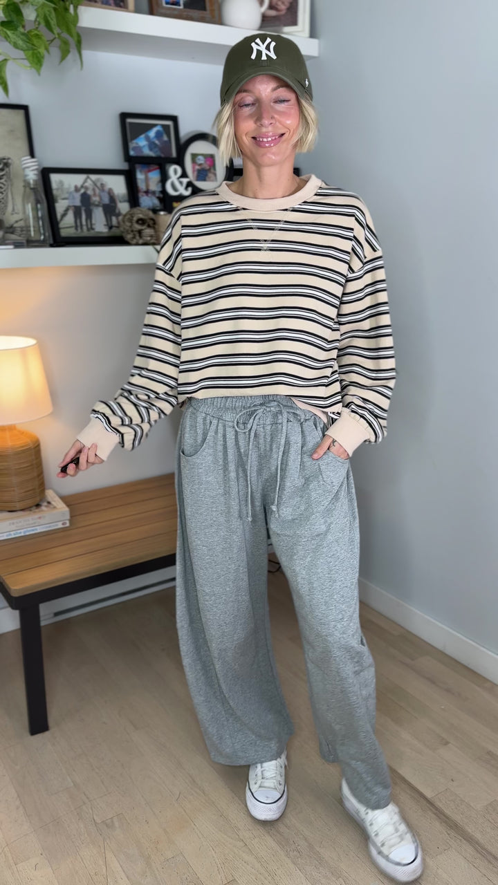 Zella Oversized French Terry Sweatshirt- BEIGE COMBO