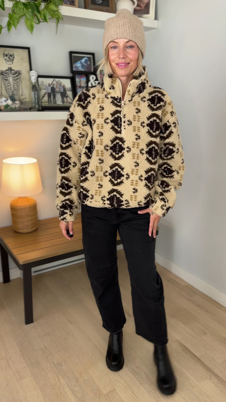 ONLY Janne Aztec Sherpa 1/2 Zip- GEO EARTH