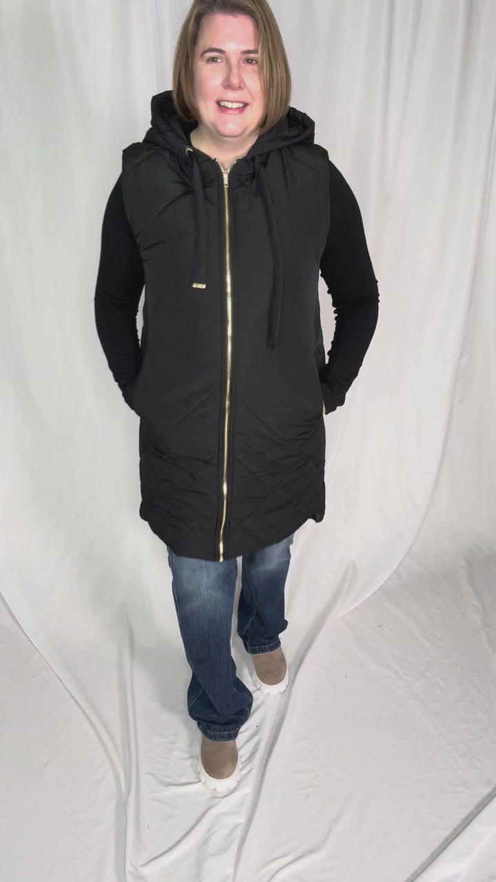 Glacier Girl Quilted Longline Vest- BLACK