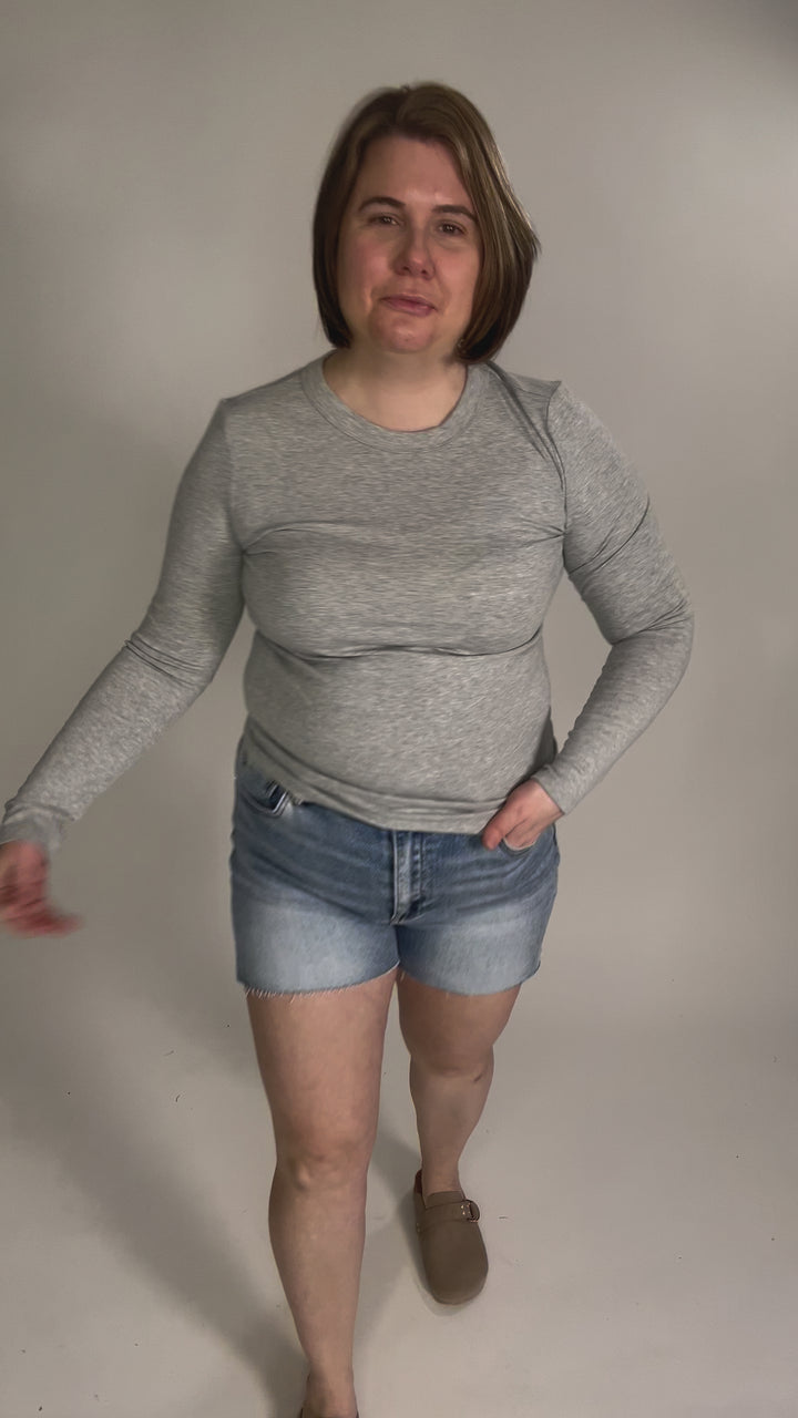 Samantha Round Neck Long Sleeve- HEATHER GREY