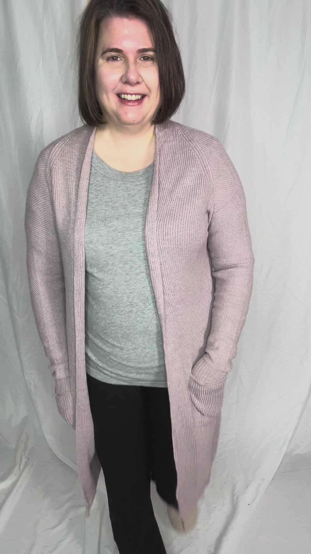 Lisa Long Line Knit Cardigan Knit Cardigan- MAUVE