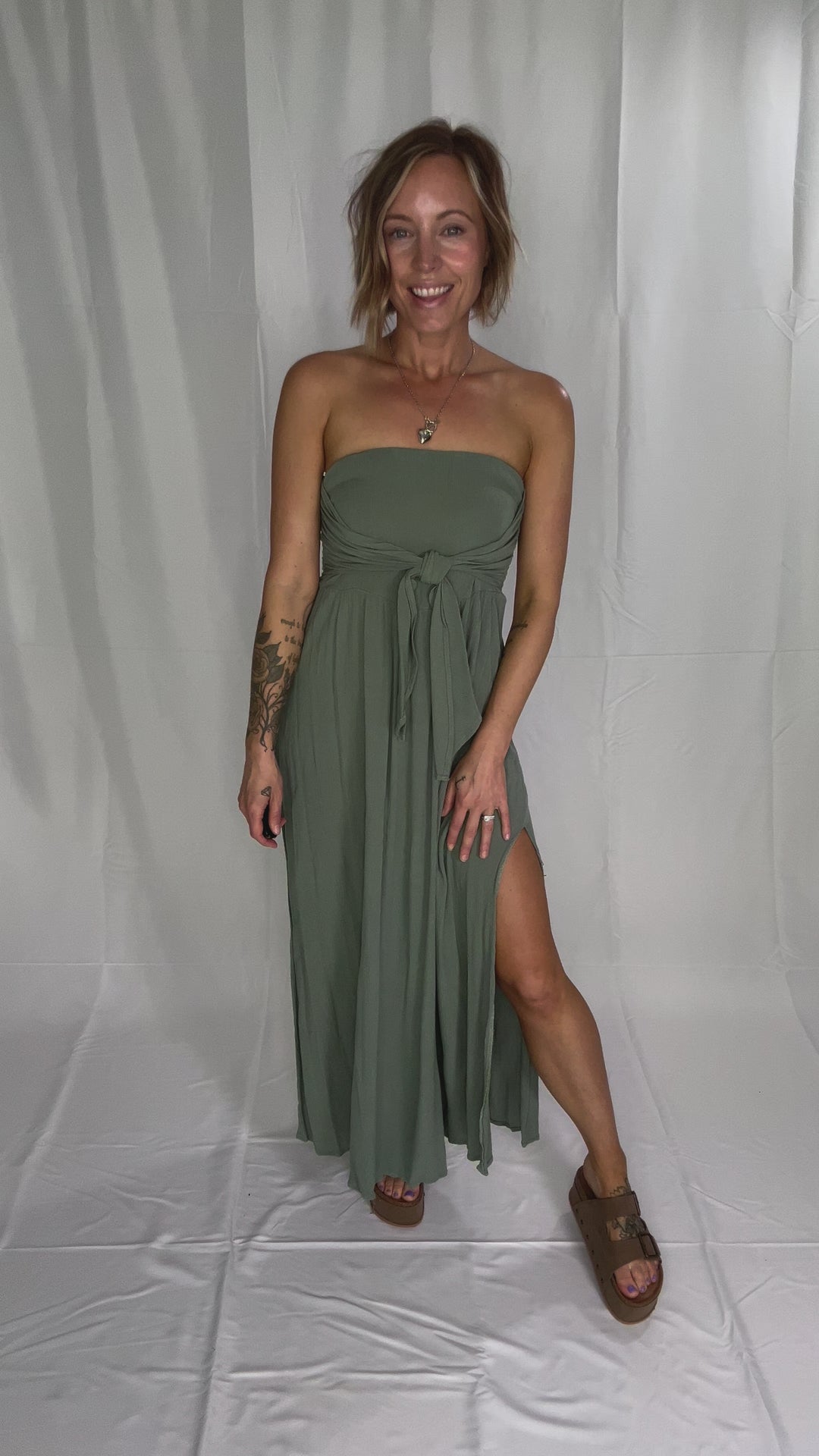 Liliana Washed Smocked Tube Dress- DARK SAGE-FINAL SALE