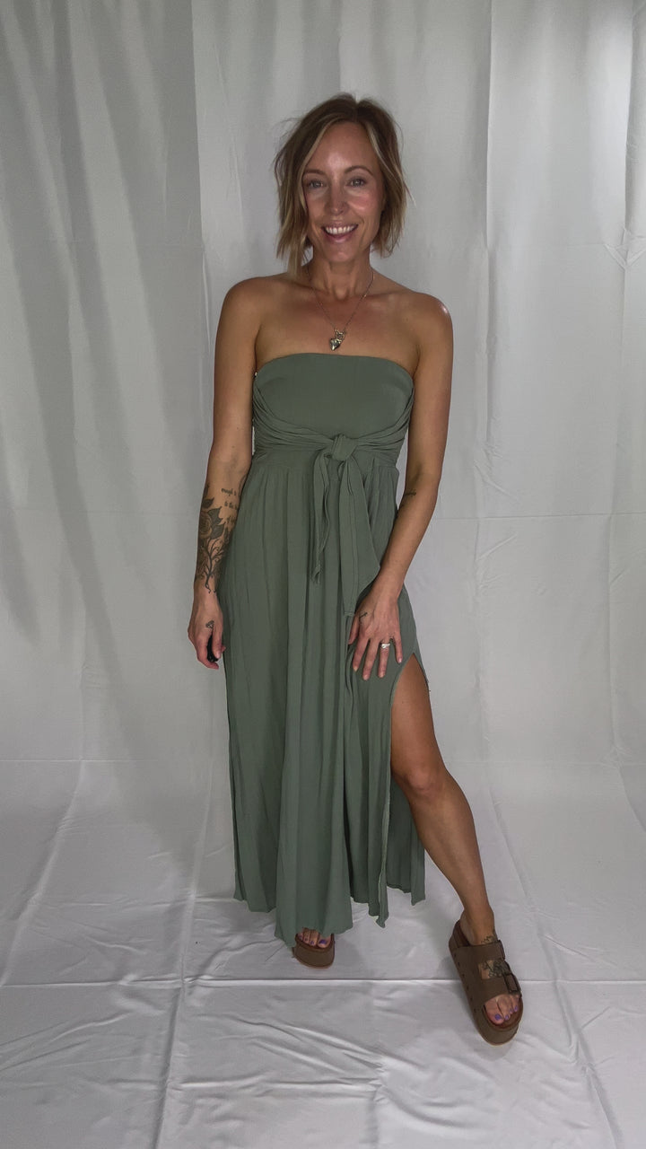 Liliana Washed Smocked Tube Dress- DARK SAGE-FINAL SALE