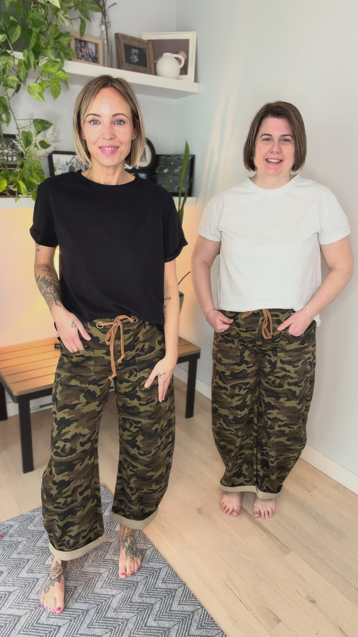 Brogan Tie Waist Camo Barrel Jeans